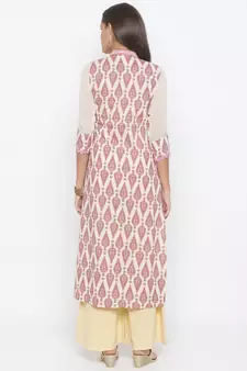 Cream printed cotton kurta &-sets