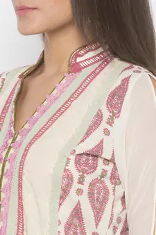 Cream printed cotton kurta &-sets