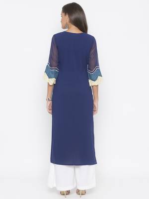 Navy-blue embroidered crepe kurta &-sets 4
