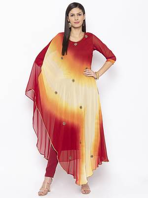 Maroon embroidered georgette kurta &-sets 2