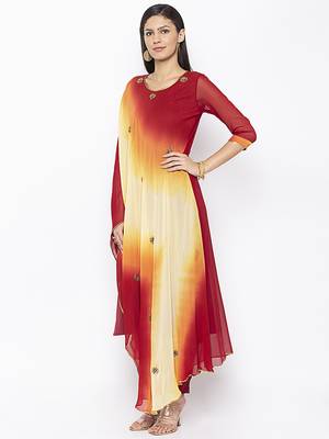 Maroon embroidered georgette kurta &-sets 3