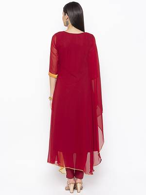 Maroon embroidered georgette kurta &-sets 4