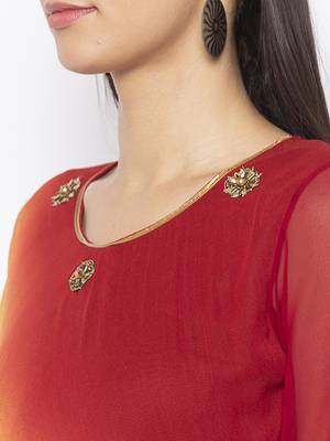 Maroon embroidered georgette kurta &-sets 5