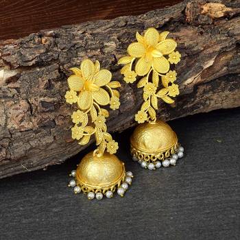 Traditional Gold Plated Floral Jhumka Earrings 1
