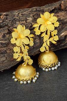 Traditional Gold Plated Floral Jhumka Earrings