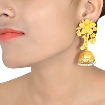 Traditional Gold Plated Floral Jhumka Earrings 2