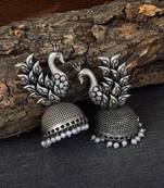 Traditional Oxidized Jhumka With Silver Tone Peacock Earrings