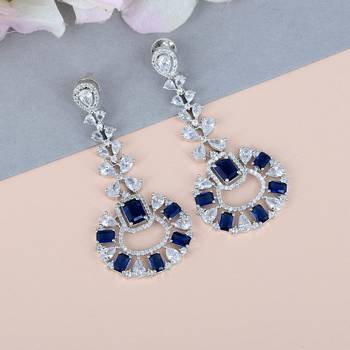 Traditional Diamond Earrings with Blue Monalisa Stone 1