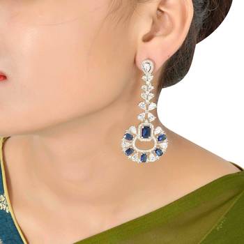 Traditional Diamond Earrings with Blue Monalisa Stone 3