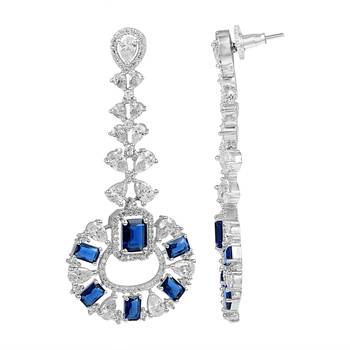 Traditional Diamond Earrings with Blue Monalisa Stone 4