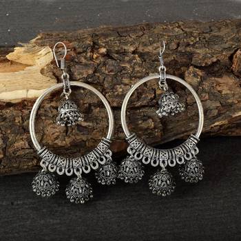 Silver Oxidised Jhumka Earrings 1