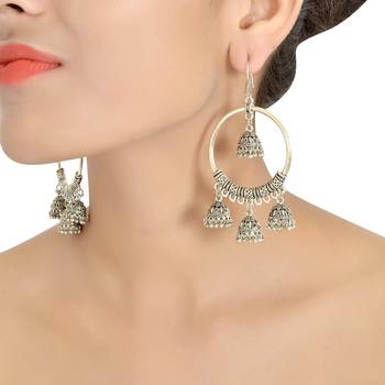 Silver Oxidised Jhumka Earrings 2