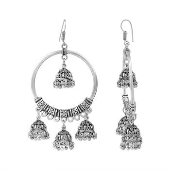 Silver Oxidised Jhumka Earrings 3