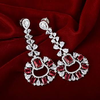 Traditional Diamond Earrings with Red Monalisa Stone 2