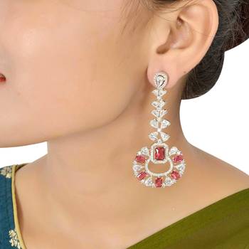 Traditional Diamond Earrings with Red Monalisa Stone 3