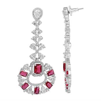 Traditional Diamond Earrings with Red Monalisa Stone 4
