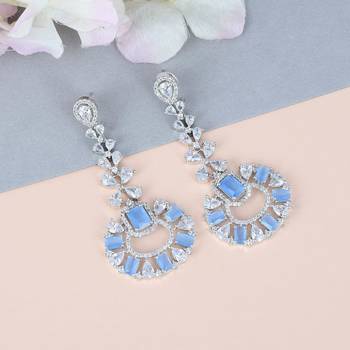 Traditional Diamond Earrings with Aqua Blue Monalisa Stone 1