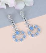 Traditional Diamond Earrings with Aqua Blue Monalisa Stone