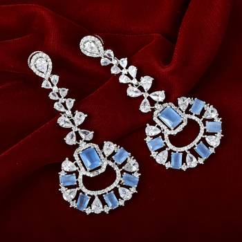 Traditional Diamond Earrings with Aqua Blue Monalisa Stone 2