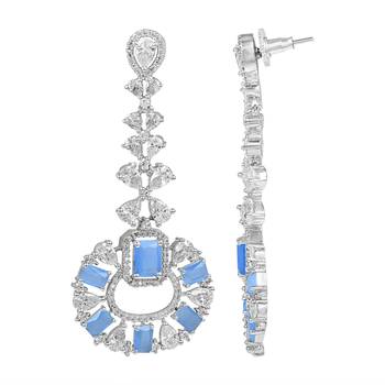 Traditional Diamond Earrings with Aqua Blue Monalisa Stone 4