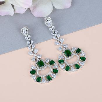 Traditional Diamond Earrings with Green Monalisa stone 1