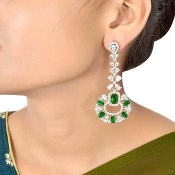 Traditional Diamond Earrings with Green Monalisa stone 3