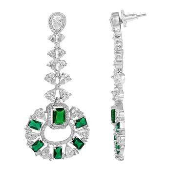 Traditional Diamond Earrings with Green Monalisa stone 4