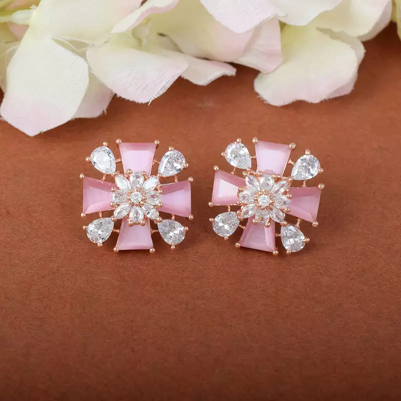 Pink Monalisa Stone Studs Earrings