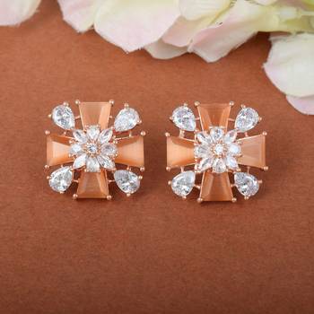 Peach Colored Monalisa Stone Studs Earrings 1