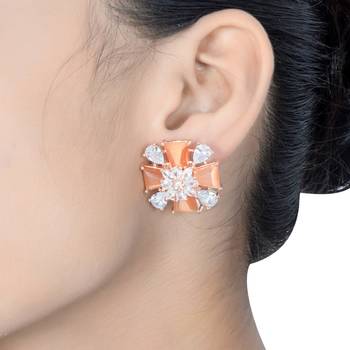Peach Colored Monalisa Stone Studs Earrings 2
