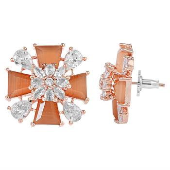 Peach Colored Monalisa Stone Studs Earrings 3