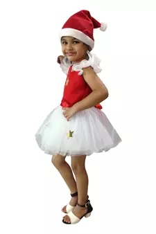 Christmas forck scuba with white net Santa Dress with cap for Baby Girl.