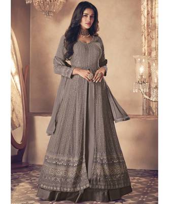 Dark Beige Georgette Embroidery Party Wear Suit 1