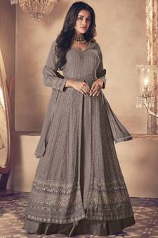 Dark Beige Georgette Embroidery Party Wear Suit