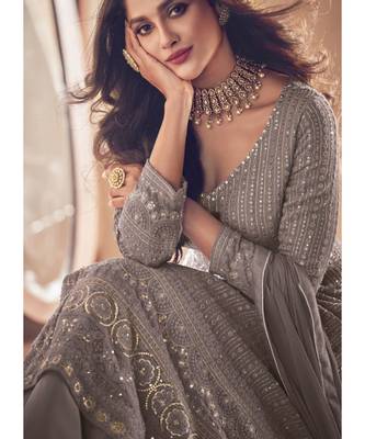 Dark Beige Georgette Embroidery Party Wear Suit 2