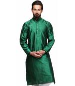 Art Silk Traditional Full Sleeve Chinese Collar Solid Stitched Kurta Churidar For Mens