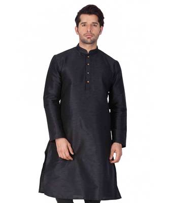 Art Silk Traditional Full Sleeve Chinese Collar Solid Stitched Kurta Churidar For Mens 2