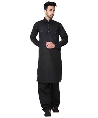 Cotton Traditional Full Sleeve Chinese Collar Solid Stitched Pathani Salwar For Mens 3