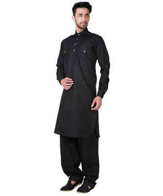 Cotton Traditional Full Sleeve Chinese Collar Solid Stitched Pathani Salwar For Mens 1