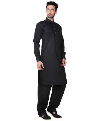 Cotton Traditional Full Sleeve Chinese Collar Solid Stitched Pathani Salwar For Mens 4