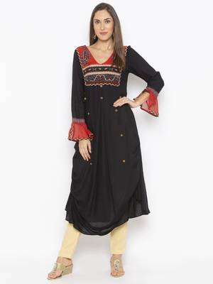 Black embroidered cotton kurta &-sets 1
