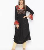 Black embroidered cotton kurta &-sets