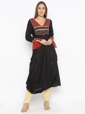 Black embroidered cotton kurta &-sets 2