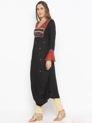 Black embroidered cotton kurta &-sets 3