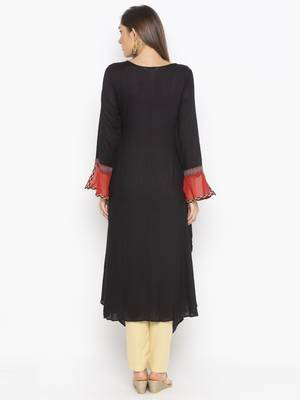 Black embroidered cotton kurta &-sets 4