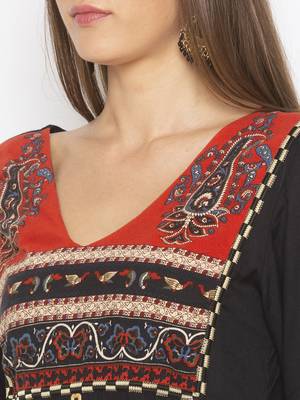 Black embroidered cotton kurta &-sets 5