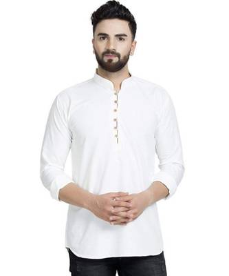 cotton Traditional Full Sleeve Chinese Collar Solid Stitched Kurta For Mens 1