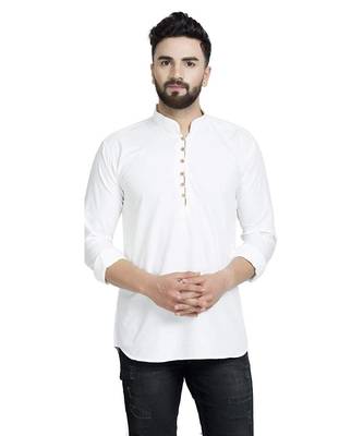 cotton Traditional Full Sleeve Chinese Collar Solid Stitched Kurta For Mens 2