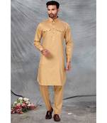 Fine poly and cotton mix Traditional Full Sleeve Chinese Collar Solid Stitched Pathani &  Salwar For Mens