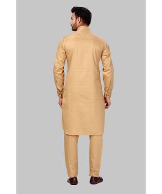 Fine poly and cotton mix Traditional Full Sleeve Chinese Collar Solid Stitched Pathani &  Salwar For Mens 2